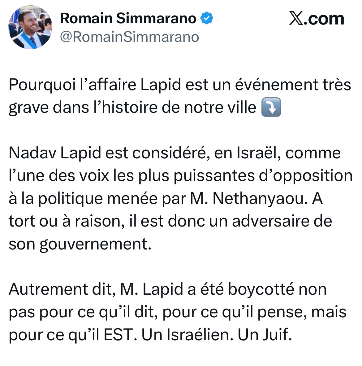 Avocatweet's tweet photo. Nadav Lapid a pris du galon dis donc.
« Il est considéré en Israël comme une des voix les plus puissantes d’opposition à la politique menée par M. Nethanyaou ».
Alors pour info, en Israel, il est surtout considéré - pour les quelques personnes qui le connaissent - comme un mauvais cinéaste qui copine avec nos ennemis.