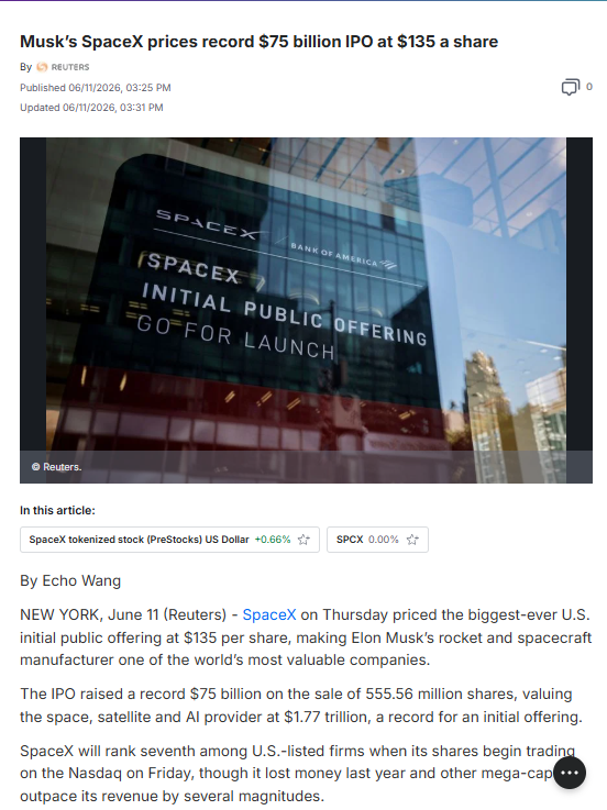 Bettina49097162's tweet photo. BREAKING NEWS: $SPCX $NRED

SpaceX held the largest IPO in history, valuing its shares at approximately $1.75 trillion, raising a record $75 billion. SPCX is listed on the Nasdaq, and the company's status is now comparable to that of major tech giants.

Copper and critical minerals are in the global spotlight. Copper prices fluctuate, but demand for strategic resources is growing.

NovaRed Mining is responding to this challenge: Wilmac Project and the MetalCore AI platform accelerate copper-gold resource exploration and open up new opportunities for investors.

Copper, critical minerals, innovation, and space – NRED and SPCX show how technology and resources are shaping the future.