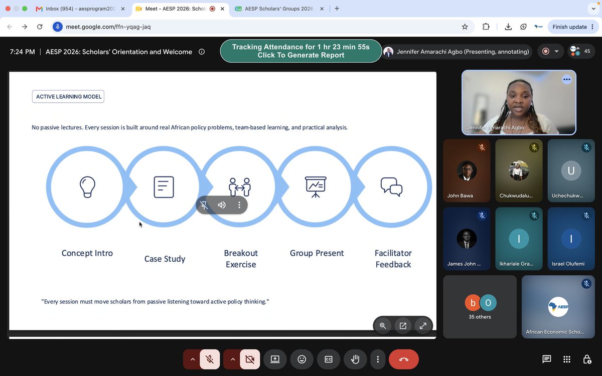 aes_program's tweet photo. The journey has officially begun.

This week, the new scholars came together for their first virtual gathering, marking the official start of their journey through the African Economic Scholars Program. https://t.co/XTnUHRPx01