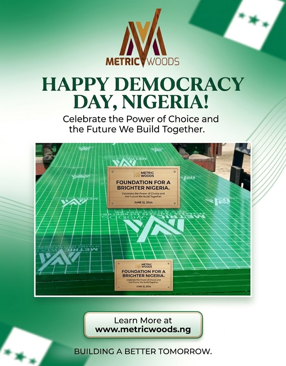 metricwoods's tweet photo. Happy Democracy Day, Nigeria! 🇳🇬

At Metric Woods, we empower developers &amp; engineers to build tomorrow's landmarks with our premium, high-reusability GreenFilm PP Boards &amp; marine boards. 

Let's build a stronger future together.

#DemocracyDay #LagosConstruction #MetricWoods https://t.co/J6vKimytro
