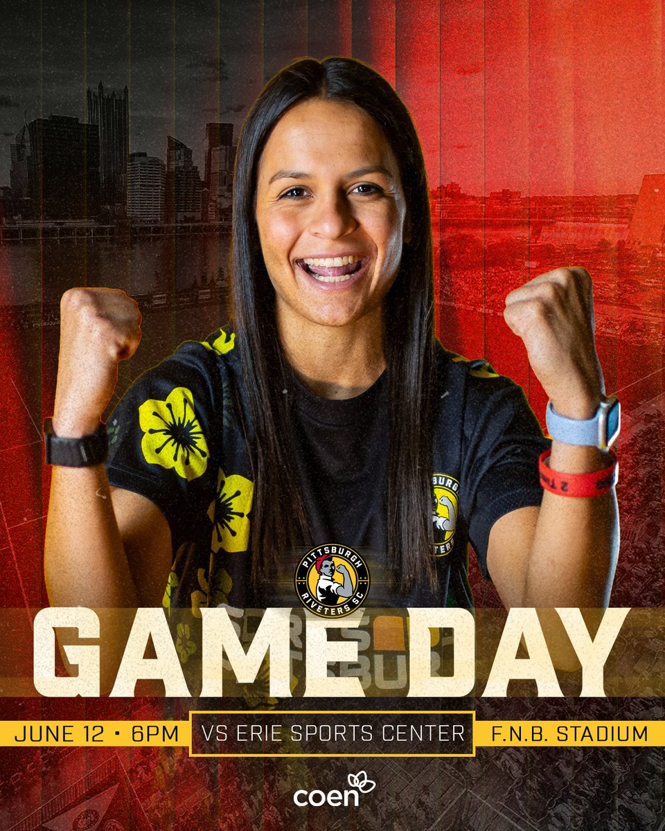 RivetersSC's tweet photo. Ready to be back with our people! It's GAME DAY ‼️

🆚 Erie Sports Center
⏰ 6pm
📍 @fnbstadiumpgh
📺 @snpittsburgh
💻 SportsEngine Play
 
🎟️ https://t.co/Z9cy72pdTS
 
Match presented by @CoenMarkets
#PITvESC https://t.co/d3TEBJPGu7