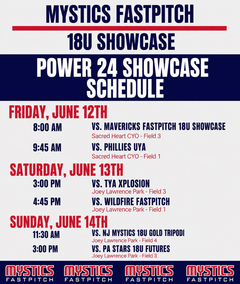 MysticsShowcase's tweet photo. Here we go!!!! Power 24 starts today 🤩😈🏆🔒🔑 #mysticsfastpitch18ushowcase https://t.co/lgNkDWbh9F