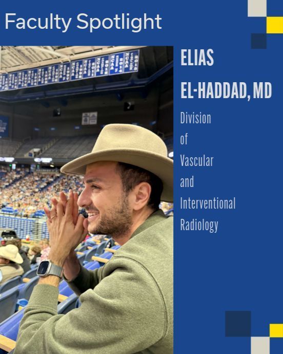 UKYRadiology's tweet photo. Shining the spotlight on Dr. El-Haddad. Joining UK Radiology in 2025, he loves the excitement of IR for the combination of radiology, procedures, problem-solving, &amp; innovation, allowing direct engagement with patients. And the fast-paced, constantly evolving nature of the field. https://t.co/HRyWLPkLc6