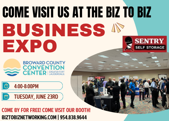 Sentry05's tweet photo. ��� Sentry Self Storage is headed to the Biz to Biz Business Expo at the Broward County Convention Center.

Join us on Tuesday, June 23rd (4-8 PM). Entry is FREE, so come visit our booth and see how we can solve your storage needs! 📦✨ https://t.co/u0i0vJQPVF