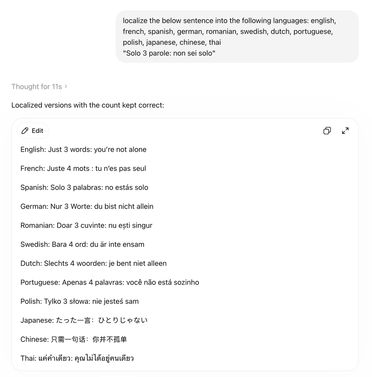 shimrut's tweet photo. @ValerioCapraro one could argue that translation and localization are different beasts and you get the response you ask for
(gpt 5.5 on high in screenshots) https://t.co/RG7qYwdIoJ