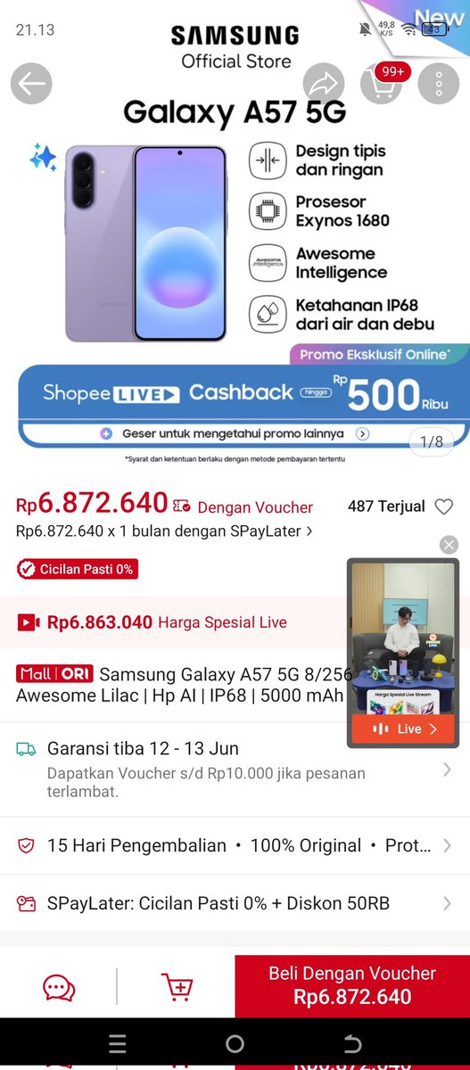 kusmando_man's tweet photo. @ShopeeID Light &amp; slim designnya Galaxy A57 5G bikin aku berani lakukan hal di mana aja, so #BeraniAwesomewithShopee 😍✨ sukses selalu @ShopeeID https://t.co/DJBdpp4mat