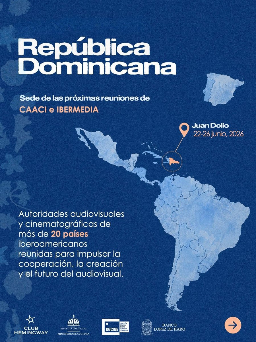 DGCINERD's tweet photo. La República Dominicana será la sede de la cuadragésima octava reunión de la Conferencia de Autoridades Audiovisuales y Cinematográficas de Iberoamérica y del Programa Ibermedia. 

Del 22 al 26 de junio, más de 20 países debatirán sobre políticas, fondos y estrategias que impactarán a cientos de proyectos audiovisuales en toda la regional. 

Sigue pendiente a los detalles sobre esta importante reunión sobre la #CAACIRD e #IbermediaRD. 

#DGCINE #ElCineDominicanoSomosTodos #CineDominicano