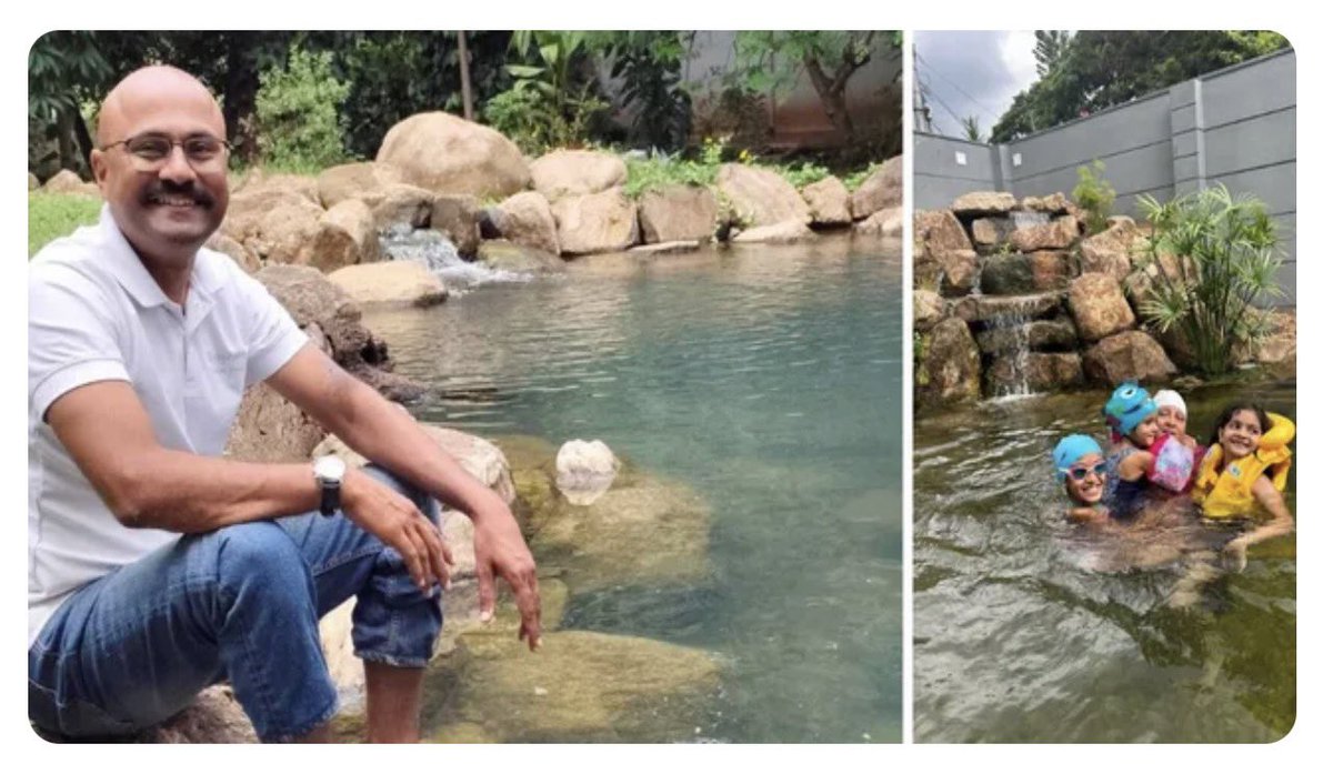 ShivrattanDhil1's tweet photo. What a business idea! A Coimbatore entrepreneur is building chemical-free bio-pools that use plants, gravel beds, beneficial bacteria, and natural filtration instead of chlorine. 

His company now generates around ₹3 crore annually and designs these natural pools for resorts, farmhouses, and private residences. 🌿