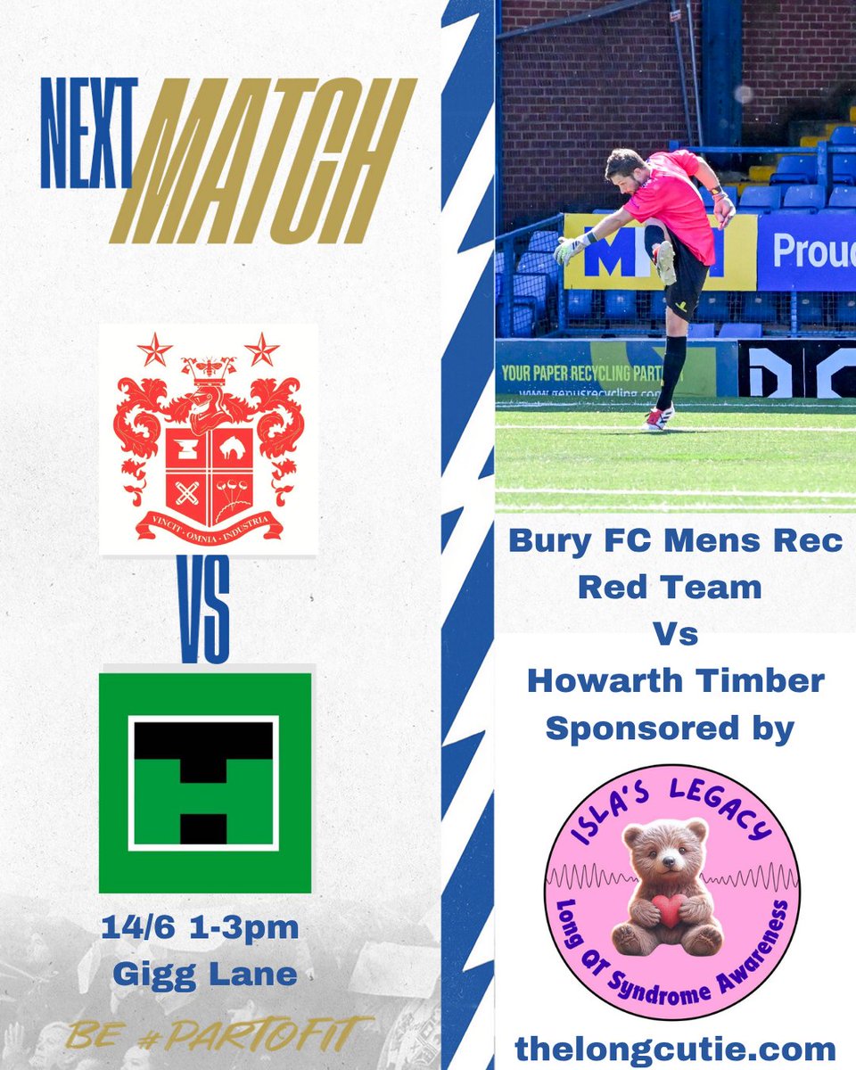 BuryFCMensRec's tweet photo. This coming Sunday, our Red team will be facing @howarthtimber down at Gigg Lane! If you're feeling lost now that the season is over, come down and give the lads your support!

⏱️1-3pm
🏟️Gigg Lane
🎟️Free entry
🍺Bar will be open

#buryfc https://t.co/C8uVqMRI7r