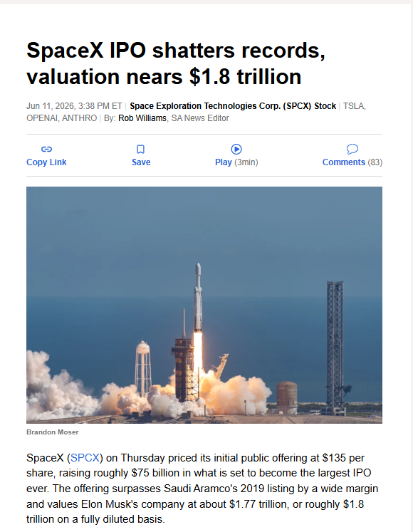 NaniPravee37143's tweet photo. THE MARKET IS PRICING THE ROCKET.

SpaceX starts trading today after a record $75B IPO at $135/share, selling 555.56M shares and landing near a $1.77T valuation.

That is the headline.

The second-order trade is copper.

Rockets need copper.
Satellites need copper.
Ground stations need copper.
AI data centers need copper.
Power grids need copper.

SpaceX already runs about 9,600 Starlink satellites across 164 markets with 10.3M users.

Now add orbital AI data centers, Starship scale, launch infrastructure and power demand.

megaIPO need copper.

That is why $NRED / $NREDF is on my screen.

Wilmac gives junior copper exposure in British Columbia: 16,078 hectares, about 39,733 acres, roughly 10 km from Hudbay’s producing Copper Mountain Mine.

Where does the copper come from?

References to third-party products, services, or websites are provided for convenience and do not constitute endorsement.

$RBLX $XOM $NVDA $MRNA