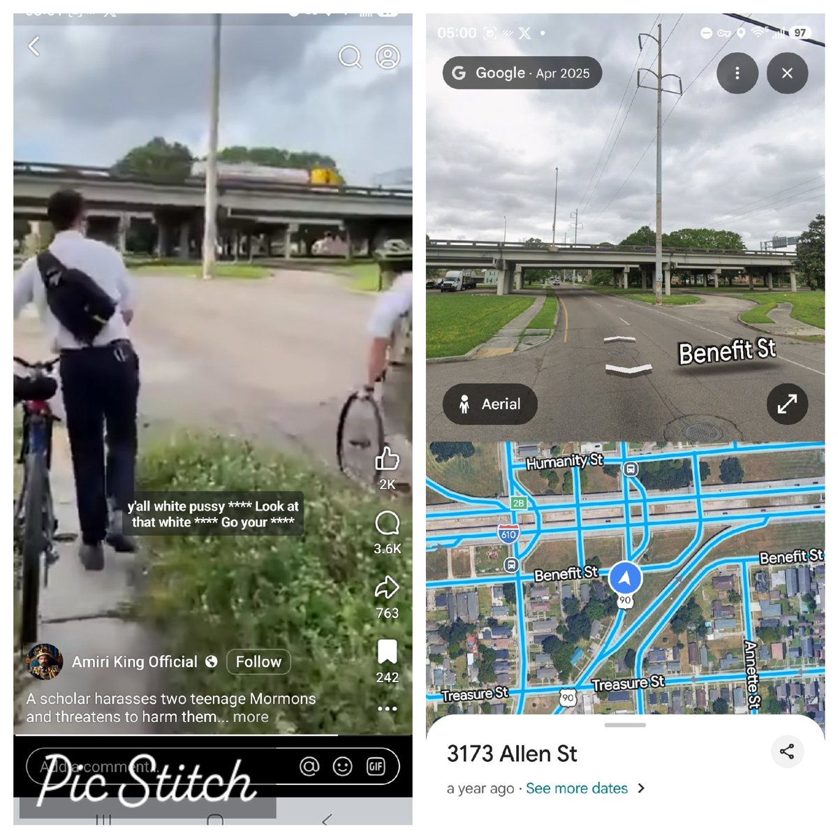 ColeCider's tweet photo. @DChadwickAuthor Happened at Allen St and Benifit St in New Orleans, if anyone wants to go see if they can have a nice chat with that punk. https://t.co/pJNEirM0cK