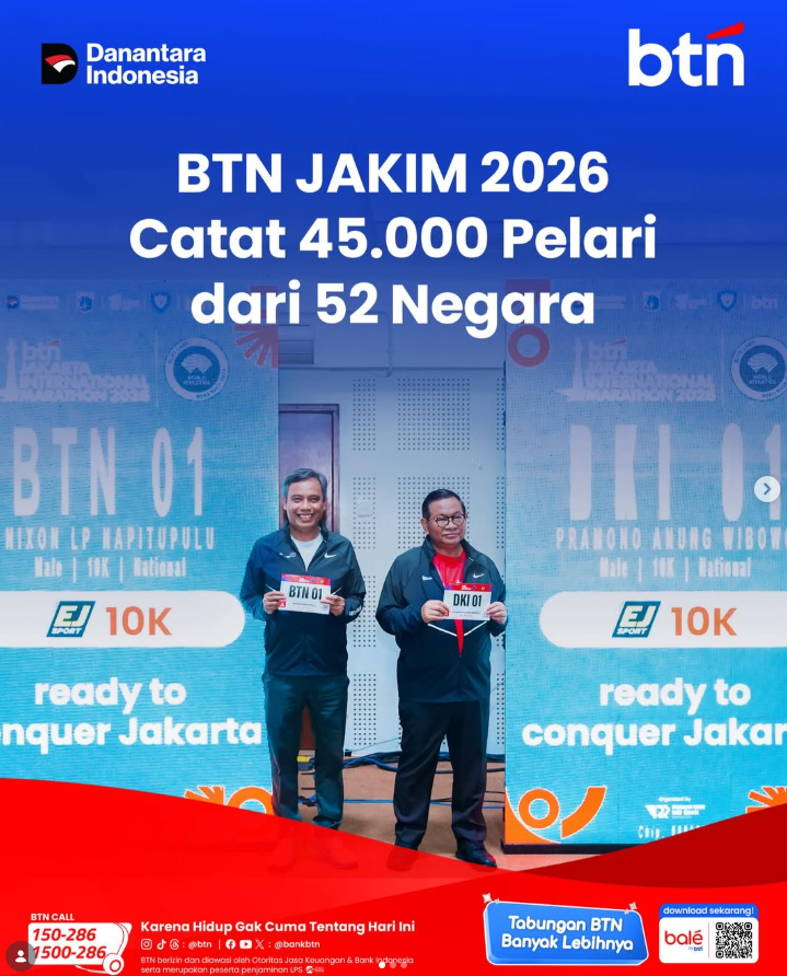 txtfrombrand's tweet photo. Agendanya besok tanggal 13-14 Juni 2026 bakal ada BTN JAKIM (Jakarta International Marathon)

Maraton skala internasional yang diselenggarain BTN sama Pemprov DKI Jakarta. Tercatat ada 1100+ partisipan dari 46 negara https://t.co/22PR4xGmDz