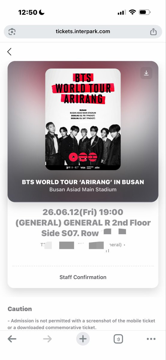 bmtix12's tweet photo. Wts
BTS WORLD TOUR ‘ARIRANG’ IN BUSAN 🇰🇷

06.13(Sat)
🎟️Soundcheck Seats E-F3 (470k)
General R S-07 (350k)

DM Army https://t.co/Y0HhEjFhyR

#Bts #ARIRANG_BUSAN 
#BTS_ARİRANG #ARMYRANG #BTS_WORLDTOUR_ARIRANG_BUSAN https://t.co/PBP13AanLp