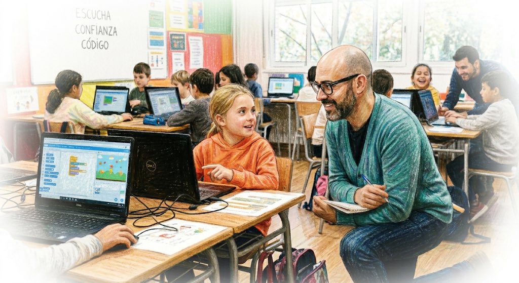 82Ruyman's tweet photo. A veces hay obsesión con avanzar en la programación, con “llegar a todo”.

Para mi hay algo que no puede esperar: que el alumnado se sienta escuchado.

Si cada niño o niña siente que su voz importa, aparece la confianza… y desde ahí, todo aprendizaje es posible. https://t.co/Ayxd3mYe1r