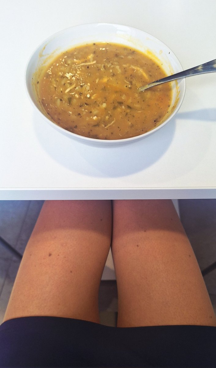 MissHotPot's tweet photo. As the aircon is on arctic mode today, I'm having some hearty soup to warm me up. #lunchlegs https://t.co/3UHifvUQUU