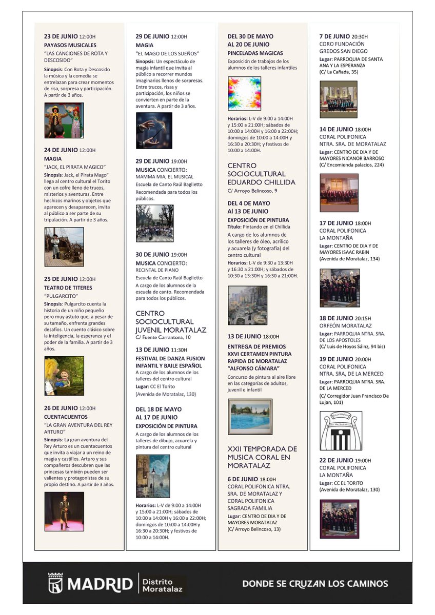 udcmoratalaz's tweet photo. Compartimos la programación definitiva de las Fiestas de Moratalaz.
Consulta el folleto, descubre todas las actividades previstas para este fin de semana y prepárate para disfrutar de unos días llenos de música, cultura, ocio y convivencia.
🌟 ¡Felices Fiestas de Moratalaz! https://t.co/ihARrGLccB