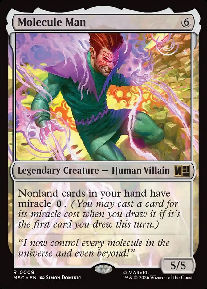 thejesguy's tweet photo. Everyone is clowning on casual’s takes about Molecule Man, and missing the point.

The card isn’t broken or ban worthy, is it IS going to make Bracket 2-3 games miserable if the table isn’t prepared for it. 

I think that’s what people are trying to articulate. https://t.co/TLrOmp6Mg7