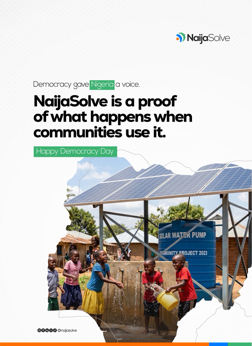 NaijaSolve's tweet photo. Democracy gave Nigeria a voice. 

But these kids? 

They got something better, clean water. 💧🇳🇬

This is what happens when communities stop waiting and start solving. 

Happy Democracy Day. 

Follow us to join the community → https://t.co/paNgicMKQ7

#DemocracyDay #June12 #NaijaSolve #Nigeria #CommunityDevelopment #NaijaYouth