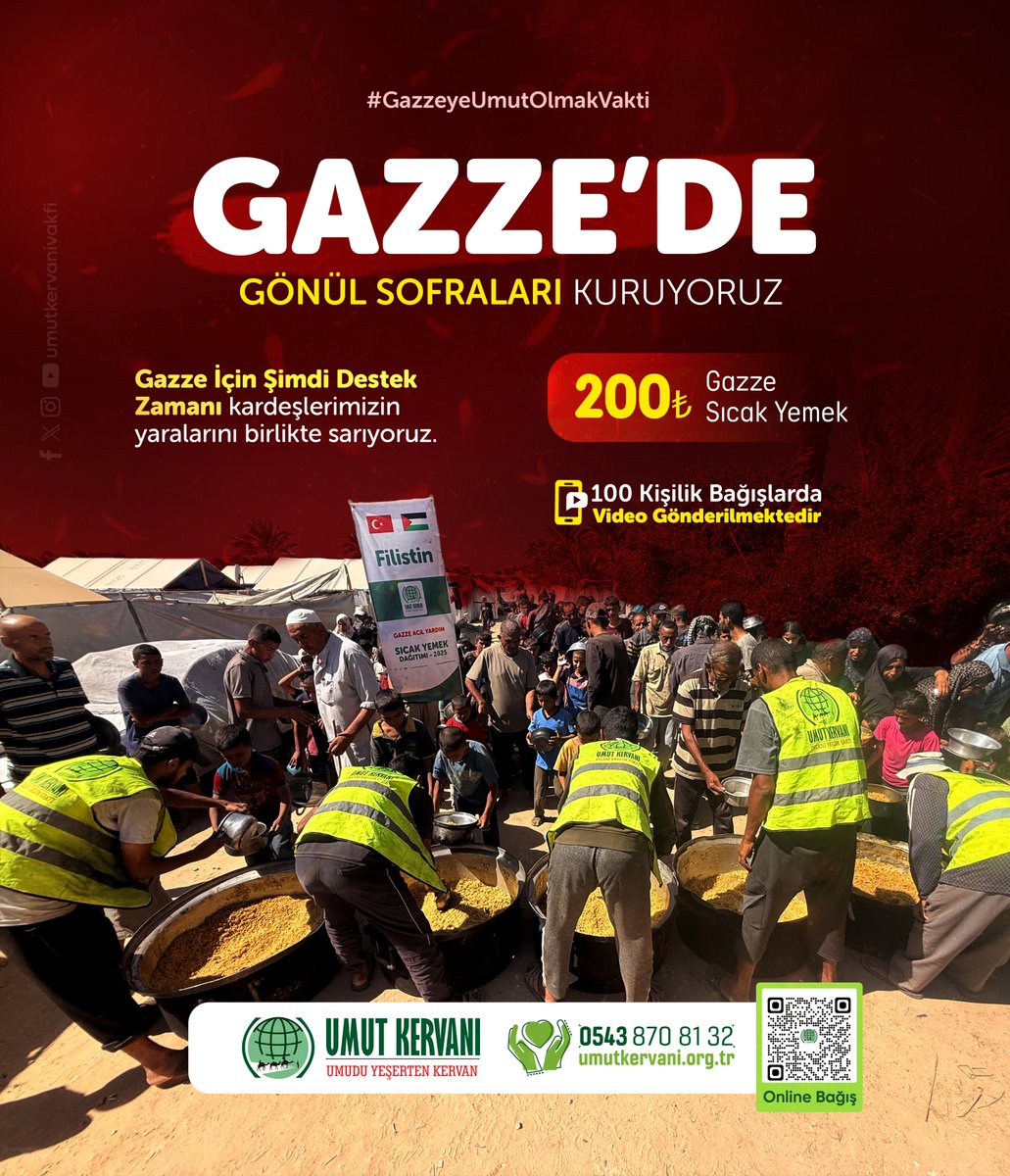 umutkervanivkf's tweet photo. GAZZE'DE GÖNÜL SOFRALARI KURUYORUZ.

Bu akşam kurulan bir sofra, bir ailenin umudu olabilir.
Sen de bağışınla bir kalbe dokun, bir duaya ortak ol.

🌐 https://t.co/GDhjCGECUL
☎️ 0543 870 81 32