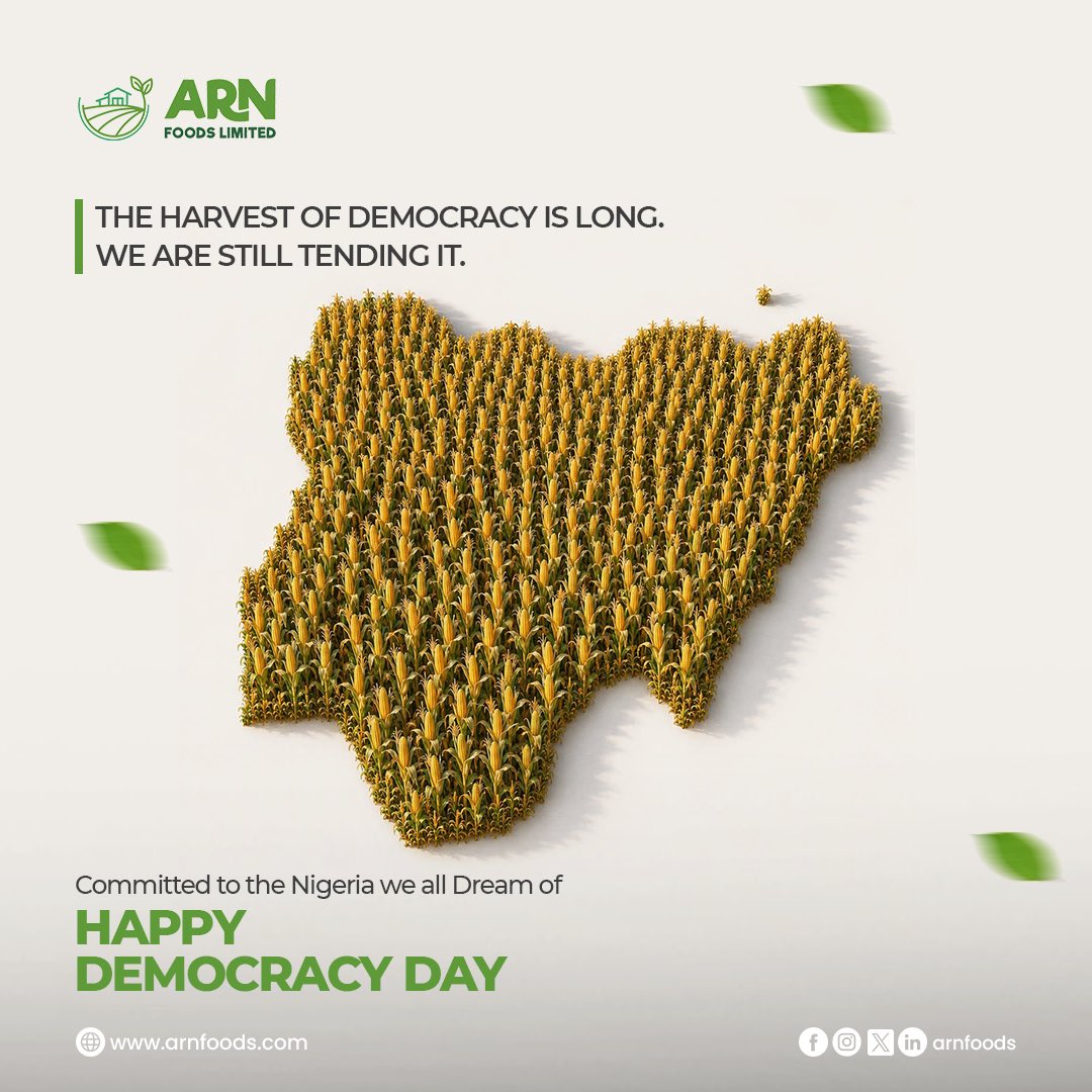 ArnFoods's tweet photo. Democracy Day is a moment for reflection, and for recommitment.

On June 12, 1993, Nigerians cast votes for a future they believed in. 33 years later, that future is still being built.

At A.R.N Foods, we believe that the most powerful expression of democratic values is building https://t.co/G7zyjY5W64