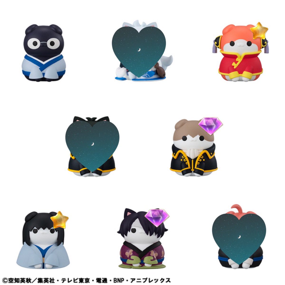 gmagiclily's tweet photo. 【交換譲渡】
銀魂 にゃん魂
譲：新八、神楽、⭐︎沖田、⭐︎桂、⭐︎高杉
求：銀時or 固定 or 定価+送料
譲渡の場合、💎、⭐︎は無印同数引き取りのみ。
交換優先のため、譲渡はお返事までかなり時間いただきます。
検索からもお気軽にお問い合わせください。 https://t.co/py5LwvOCiO