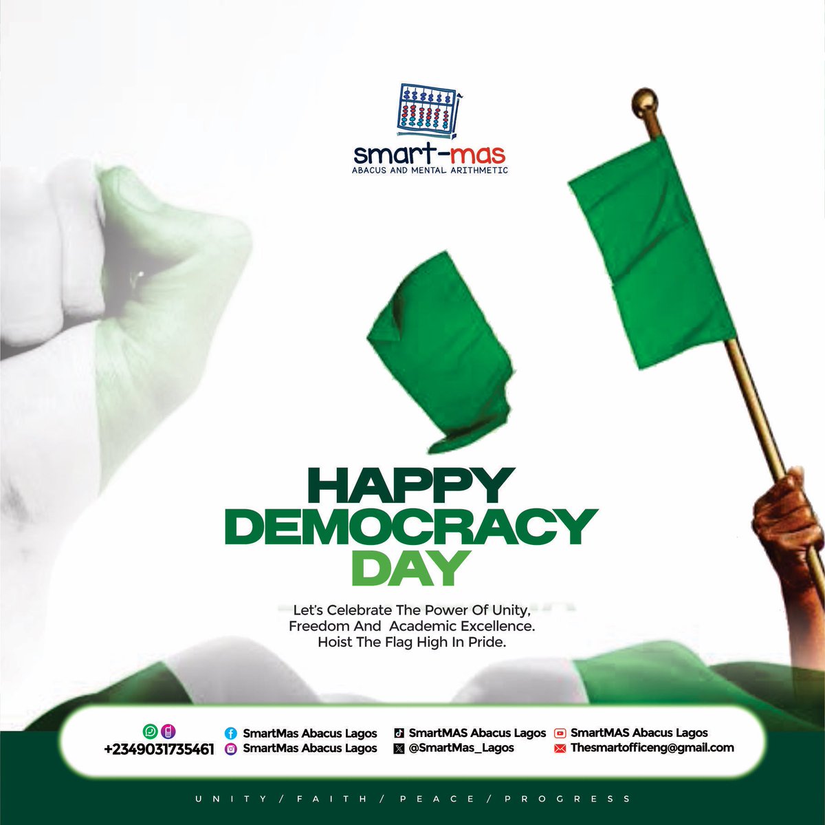 SmartMAS_Lagos's tweet photo. 🇳🇬 June 12 — Democracy Day!

Freedom to choose. Freedom to grow. Freedom to be brilliant.

We’re raising the next generation of confident Nigerian thinkers; one calculation at a time. 🧮✨ https://t.co/3VKv0Os6c9