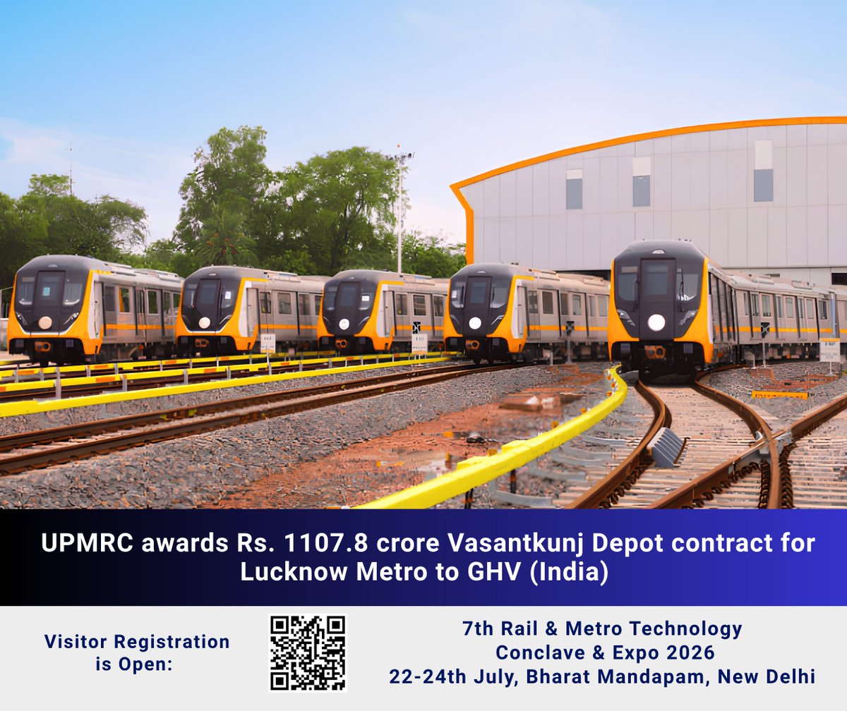 RailAnalysis's tweet photo. #UPMRC awards Rs. 1107.8 crore #VasantkunjDepot contract for Lucknow Metro to #GHVIndia
Read More: https://t.co/SqZDKjef2l
#UpMetro #LucknowMetro #EastWestCorridor #Contract #Order #Construction #Infrastructure #Connectivity #Metro #ElectricalWork #MechanicalWork #RailAnalysis https://t.co/90IIL2HTzV