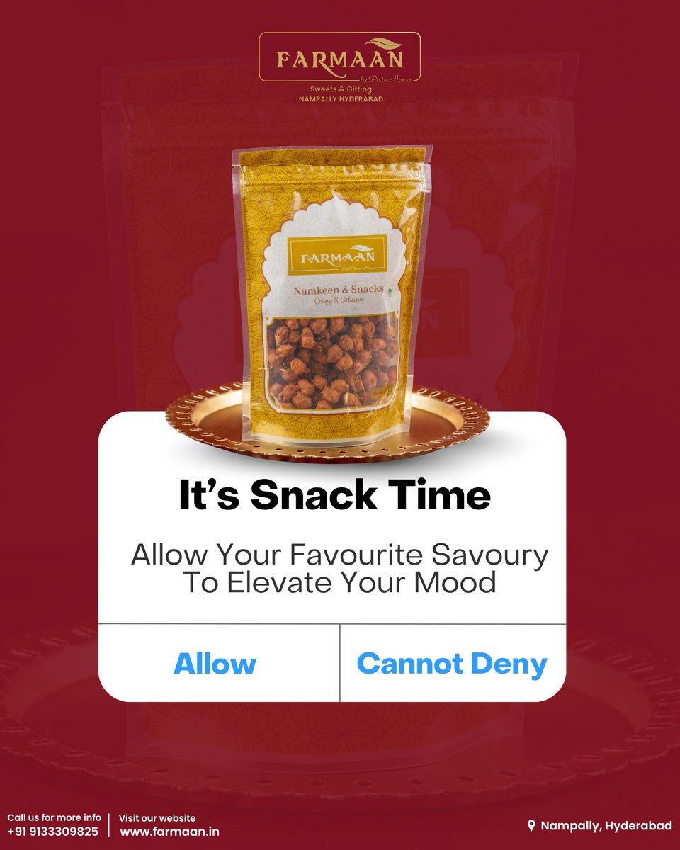 Farmaansweets's tweet photo. 😍 It's Snack Time!
Allow your favourite savoury snack to elevate your mood. One bite is never enough! 🥜✨
#SnackTime #Farmaan #NamkeenLove #CrispyDelicious #EveningSnacks #FoodieMood #HyderabadSnacks #FarmaanFoods https://t.co/YdRDXilxCP