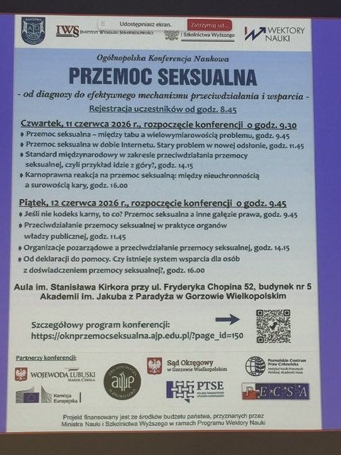 MartynaGacek's tweet photo. W Gorzowie Wlkp. na Akademia im.Jana z Paradyża trwa konferencja naukowa „Przemoc seksualna – od diagnozy do efektywnego mechanizmu przeciwdziałania i wsparcia”, której partneruje @euinwroclaw. Dyskusje także na temat działan KE w kwestii zwalczania VAW, także w internecie - DSA. https://t.co/sJovQkkN3f