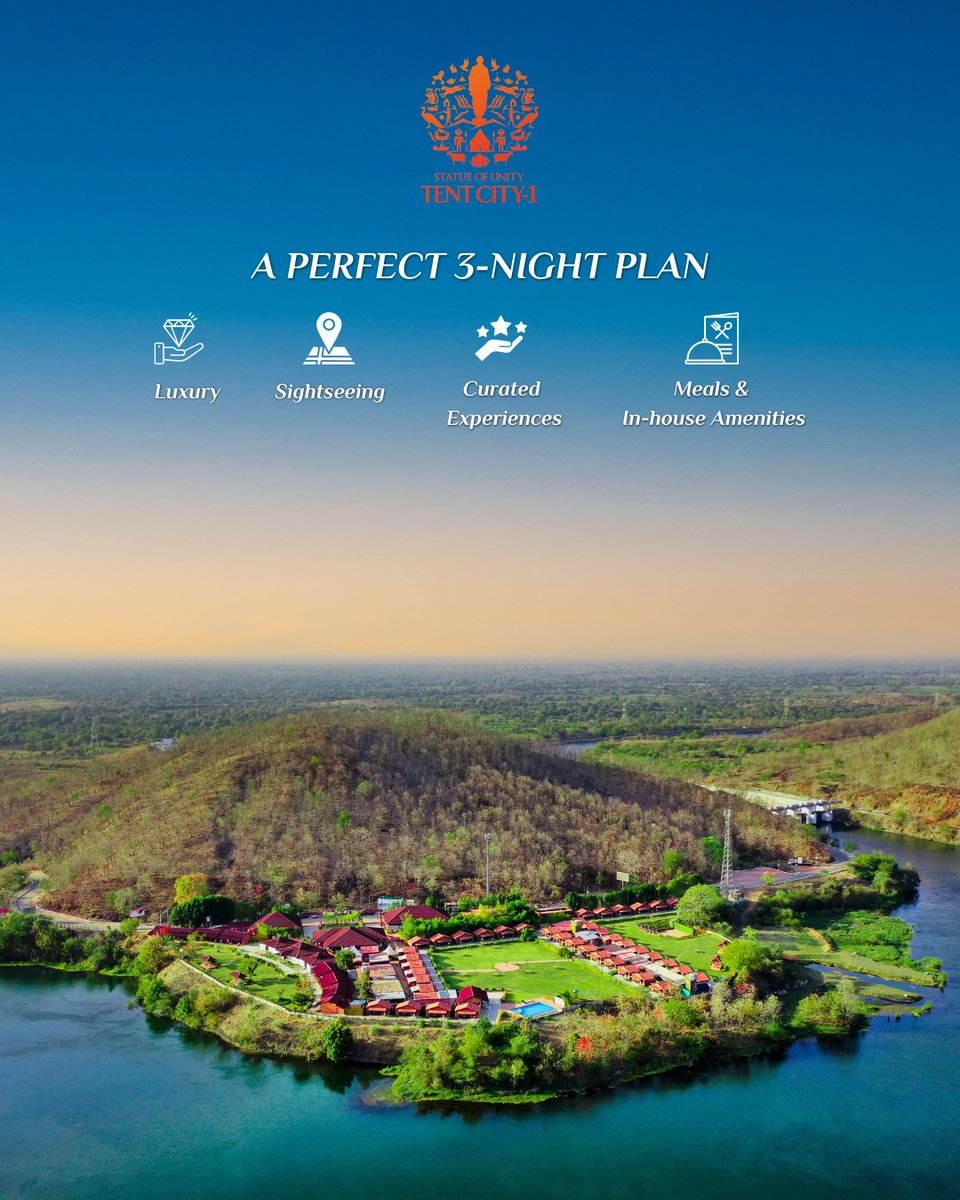 SOUTentCity's tweet photo. A perfect 3-night escape designed for those who want to slow down, breathe deeper, and experience luxury in the heart of nature.

#statueofunity #gujarattourism #glamping #natureescape #weekendgetaway
[statueofunity, narmada, premiumresorts, ekatnagar, gujarattourism, glamping] https://t.co/3KVoNOZmrW