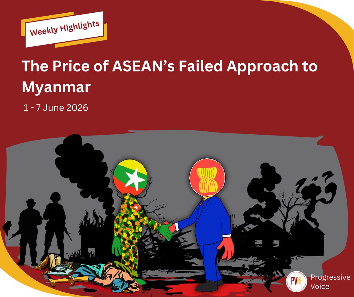 PVamplify's tweet photo. Junta has killed 143 civilians since its “100-day peace offer.”

Yet @ASEAN continues to engage with junta representatives while it continues to kill, displace, &amp; impoverish communities.

Accountability or complicity?
#ASEAN cannot have both.

Read more https://t.co/rfGp140nnN https://t.co/vaGU0DmWqe