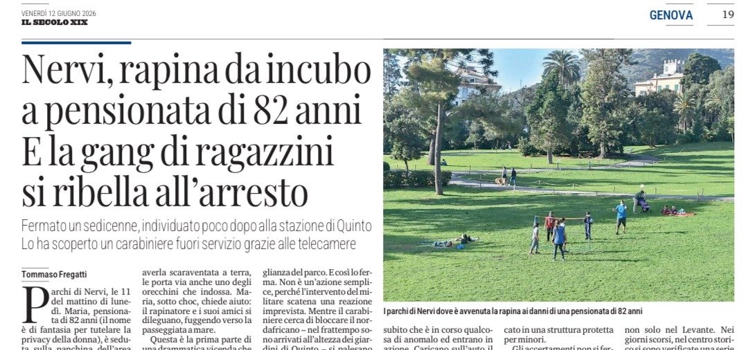 fratotolo2's tweet photo. Sempre in branco come le iene, sempre contro le persone più vulnerabili 

Genova, mentre era seduta su una panchina al parco, un’anziana di 82 anni è stata circondata e rapinata da una gang di ragazzini stranieri.

Il giorno successivo, l’autore materiale della rapina, un 16enne nordafricano, è stato riconosciuto e fermato da un carabiniere, il quale è stato subito accerchiato dal branco.