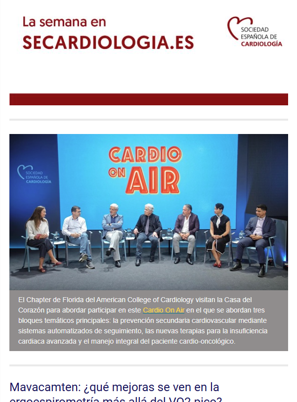 secardiologia's tweet photo. Ya disponible la newsletter dominical
🚩Los últimos artículos del #BlogSEC
🚩El encuentro #CardioOnAir con Chapter de Florida
🚩Actividades de la #AgendaSEC
Ponte al día https://t.co/g4eZZ3G61Z https://t.co/AlNhNHO1R5