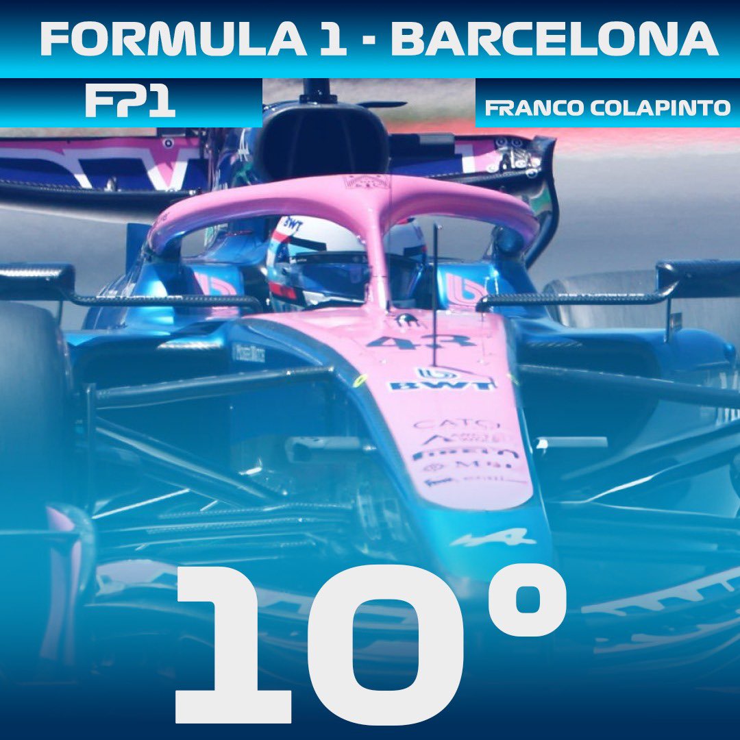Corazondef1's tweet photo. FRANCO COLAPINTO 
Finalizó P. 10 la primera práctica de la F1 en Barcelona 

Buen trabajo de @FranColapinto con neumático medio después  el blando, cerrando nuevamente con medios (tanque lleno)  el compuesto  a utilizar el fin de semana. 

@FranColapinto quedó a 1.530 de George Russell 

Práctica 2: 12.00