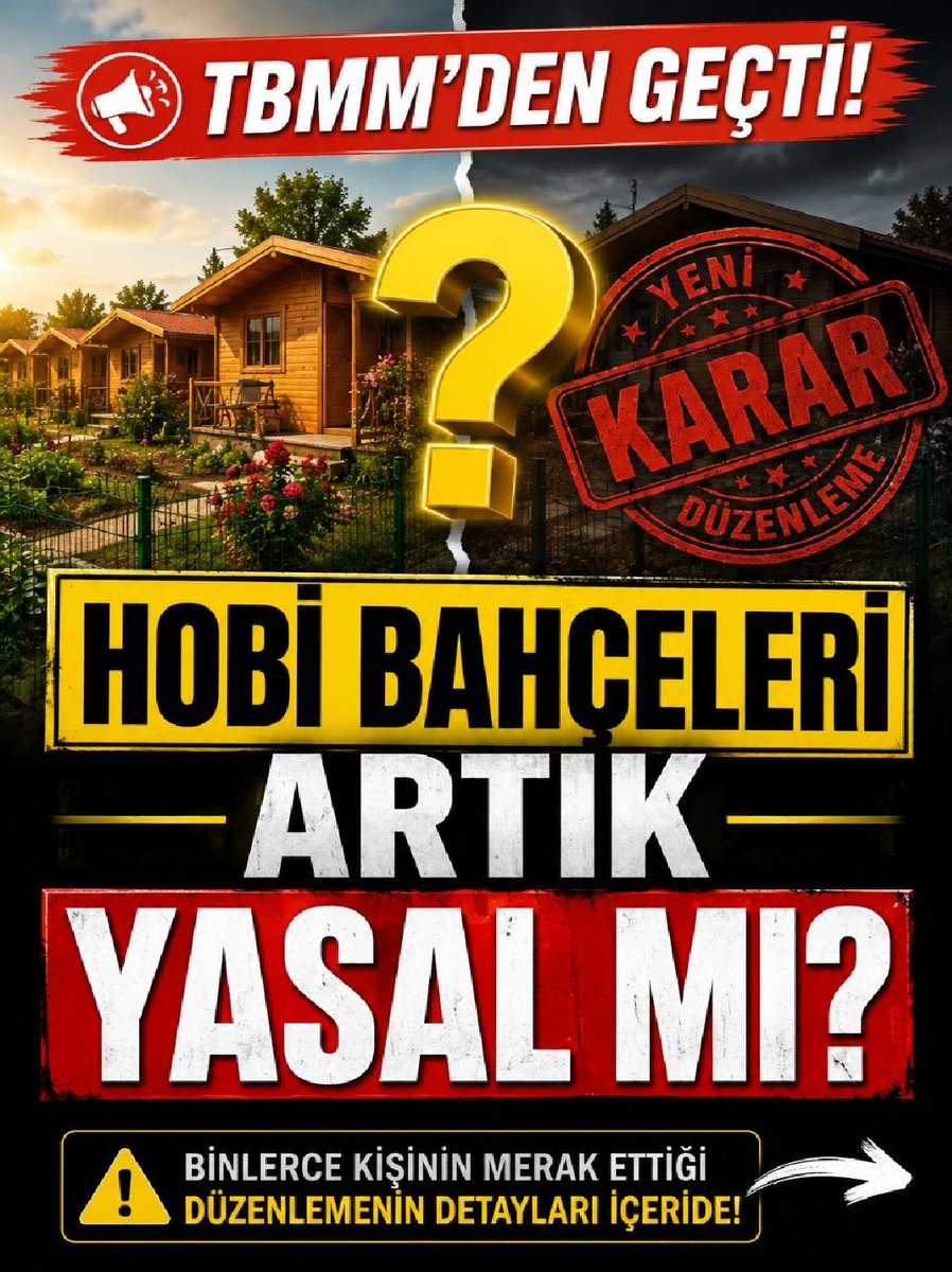 arsaofisiniz's tweet photo. 🚨 Hobi bahçeleriyle ilgili en çok konuşulan düzenlemelerden biri Meclis'ten geçti.

Ancak birçok kişi hâlâ konunun ne anlama geldiğini tam olarak bilmiyor.

Özellikle tarım arazileri üzerinde oluşturulan kooperatif sistemleri ve hobi bahçesi projeleri için önemli değişiklikler söz konusu.

📌 Tarım dışı amaçla kurulan konut ve yapı kooperatifleri artık tarım arazisi satın alamayacak.

📌 İzinsiz yapılaşmalara elektrik, su ve doğalgaz gibi altyapı hizmetlerinin bağlanmasının önü kesilecek.

📌 Altyapı sağlayan kurumlara da idari yaptırım uygulanabilecek.

Bu nedenle özellikle hisseli tarla, kooperatif hissesi veya hobi bahçesi yatırımı düşünenlerin süreci dikkatle takip etmesi gerekiyor.

⚠️ Unutmayın;

Bir yatırımın ucuz olması onu doğru yatırım yapmaz.

Tapu durumu, imar durumu, hisselendirme şekli, yasal süreçler ve gelecekte oluşabilecek riskler mutlaka incelenmelidir.

🎯 Bu karoselde yeni düzenlemenin yatırımcı açısından ne anlama geldiğini adım adım anlattım.

📌 Gönderiyi kaydetmeyi unutmayın.

📤 Hobi bahçesi düşünen bir arkadaşınıza gönderin.

💬 Sizce bu düzenleme hobi bahçesi piyasasını nasıl etkileyecek?

Yorumlarda buluşalım. 👇

#arsa #arsayatırımı #hobibahçesi #tarla #emlak #gayrimenkul #yatırım #toprakyatırımı #tapu #imar #çatalca #silivri #arsaofisiniz