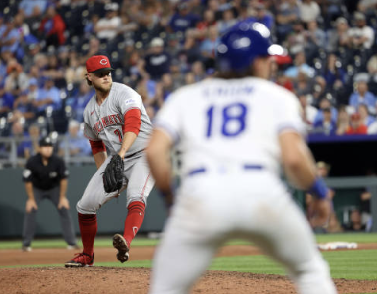 LanceMcAlister's tweet photo. OTD 2023: The Ricky Karcher game!
The #Reds beat the Royals 5-4 in 10 innings.

The Reds scored in the top of the 10th and handed things to reliever Ricky Karcher.

In dire need of a fresh arm, the Reds had called up the rookie earlier in the day. He had a 9.27 ERA at Louisville, with 34 walks in 22.2 innings.

He threw 21 pitches, just 9 for strikes. He walked his first batter on five pitches. He almost hit a batter in the face who was attempting to bunt, fouling off the pitch in self defense. With one out, a double steal put the tying run on 3rd and winning run on 2nd. But he got a flyout to end the game.

In his excitement, he dropped a ‘holy shit’ during his postgame comments on TV.

It’s his only MLB appearance.

I see he's made one appearance in the Mexican League this season.

It was the Reds 3rd straight win on the way to a 12 game winning streak.