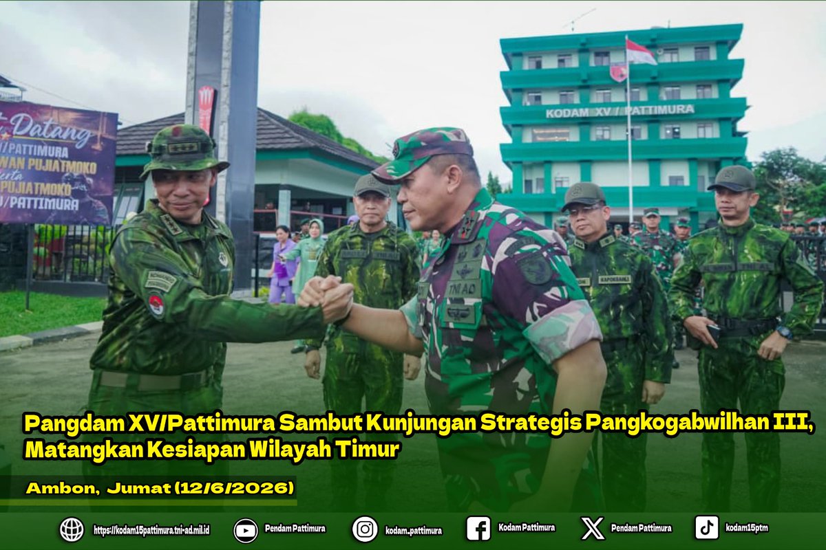 PendamPattimura's tweet photo. Pangdam XV/Pattimura Sambut Kunjungan Strategis Pangkogabwilhan III, Matangkan Kesiapan Wilayah Timur
https://t.co/KUMDFkXAFG https://t.co/i4TVFsVcCE