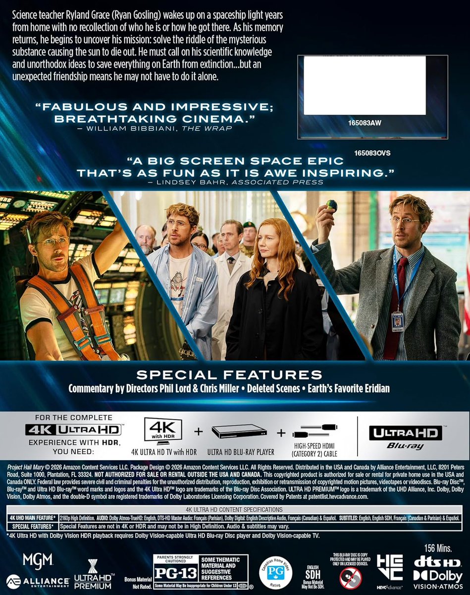 thehdroom's tweet photo. 🚨Project Hail Mary 4K UHD is up for pre-order at Amazon: 

https://t.co/wjl3hf3ao6 #ad 

There is a Steelbook listing but no movement on it yet

Dolby Vision + Dolby Atmos

Bonus features: 

Director's Commentary
Deleted scenes
Earth's Favorite Eridian https://t.co/Akw9d6XTpO