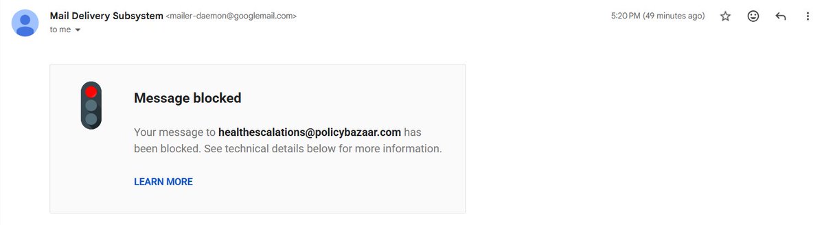 vishalayv4's tweet photo. @jagograhakjago @irdaindia @policybazaar 
I paid a very big amount to policy bazaar for my mother's health insurance policy and now they blocked my email address

Nobody is addressing my concerns and my mother is in a extreme critical conditions https://t.co/0aCqJwXLOU