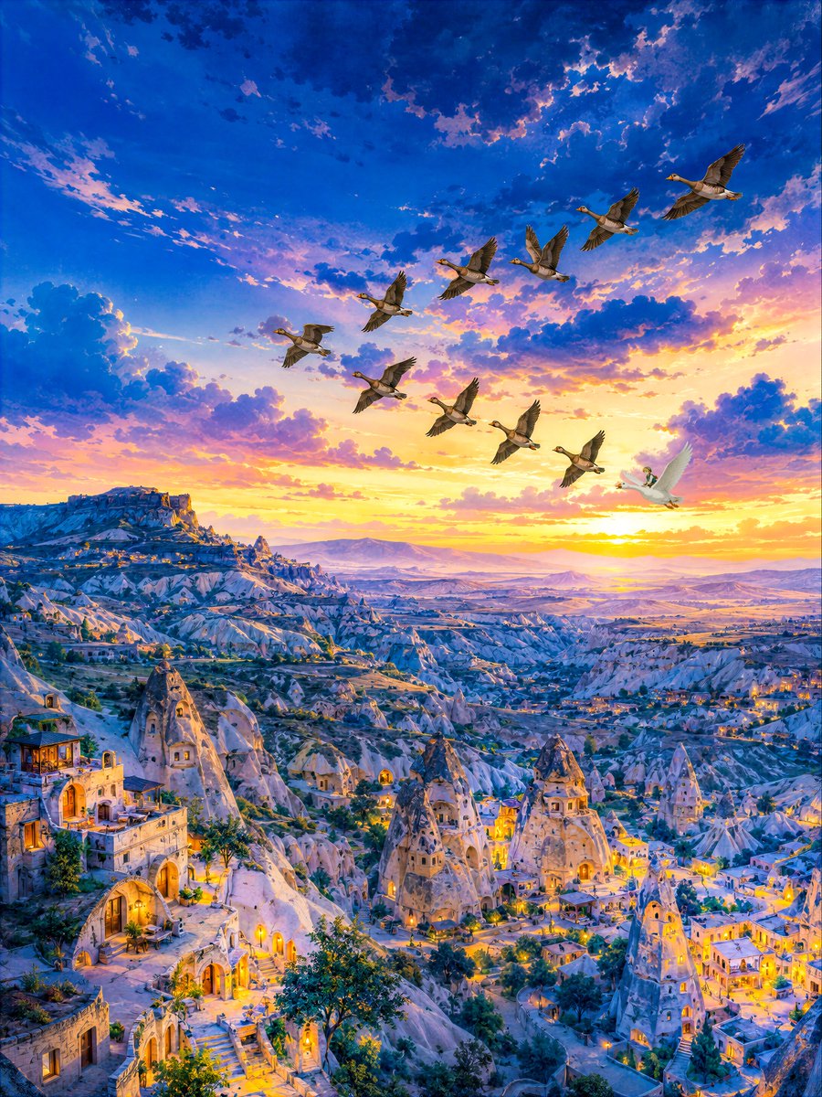 Twilight Geese Over Cappadocia