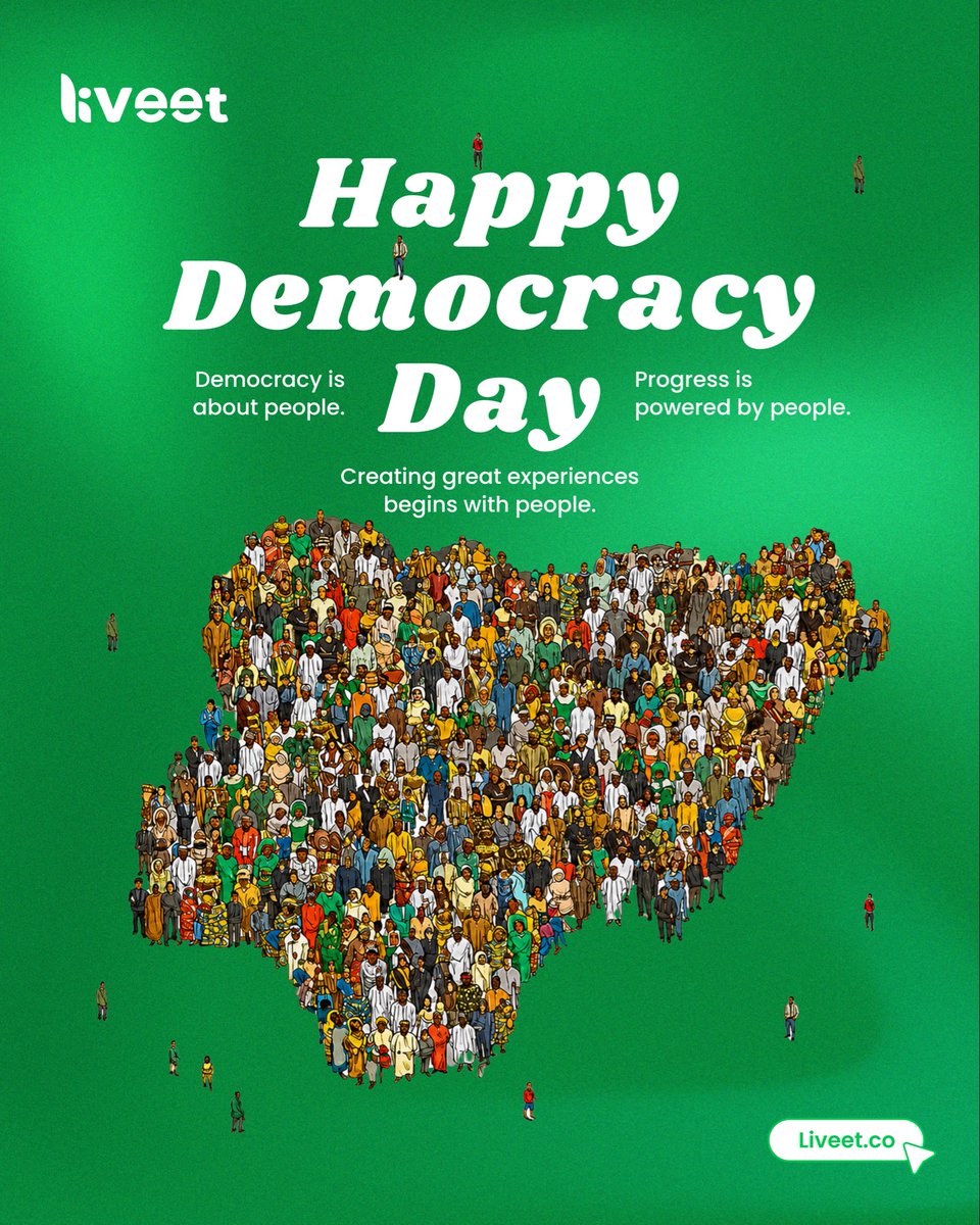 Liveetsocials's tweet photo. At the heart of every great nation are its people.

Today, we celebrate the people whose voices, choices, and action continue to push our nation forward.

Happy Democracy Day 🇳🇬

#HappyDemocracyDay #Liveet https://t.co/8we0aMRAdw