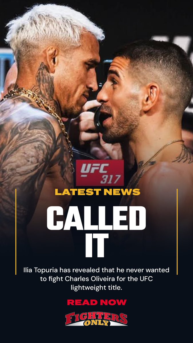 FightersOnly's tweet photo. Ilia Topuria: ‘I Was So Sorry’ Before Fighting Charles Oliveira for UFC Title

Full story: https://t.co/mDUMrDE78x https://t.co/pdLlf3EViR