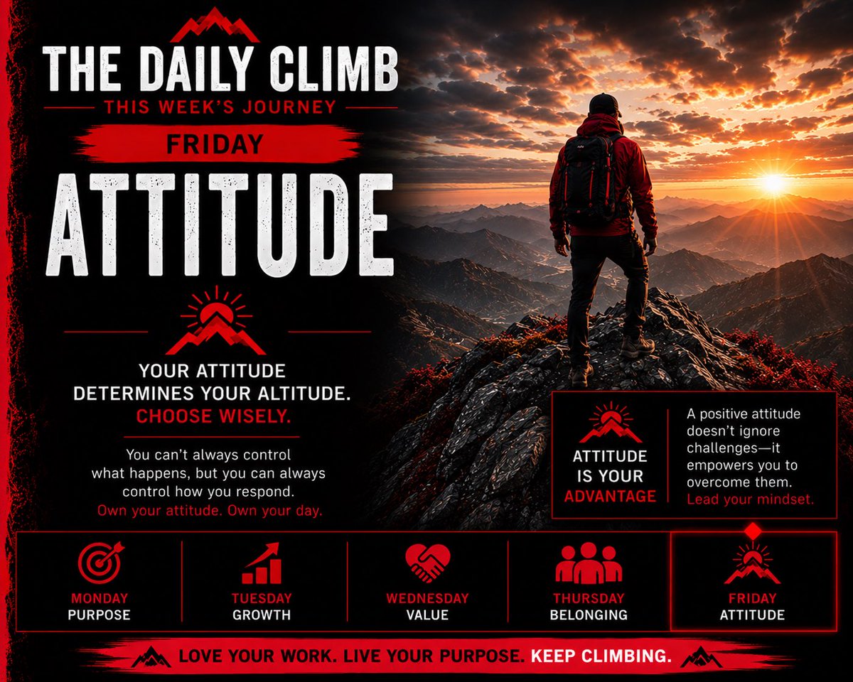 LeaderElevation's tweet photo. Your attitude determines your altitude.

You can’t always control what happens.

You can always control how you respond.

⛰️❤️ #TheDailyClimb #KeepClimbing https://t.co/ifrTBtAR3L