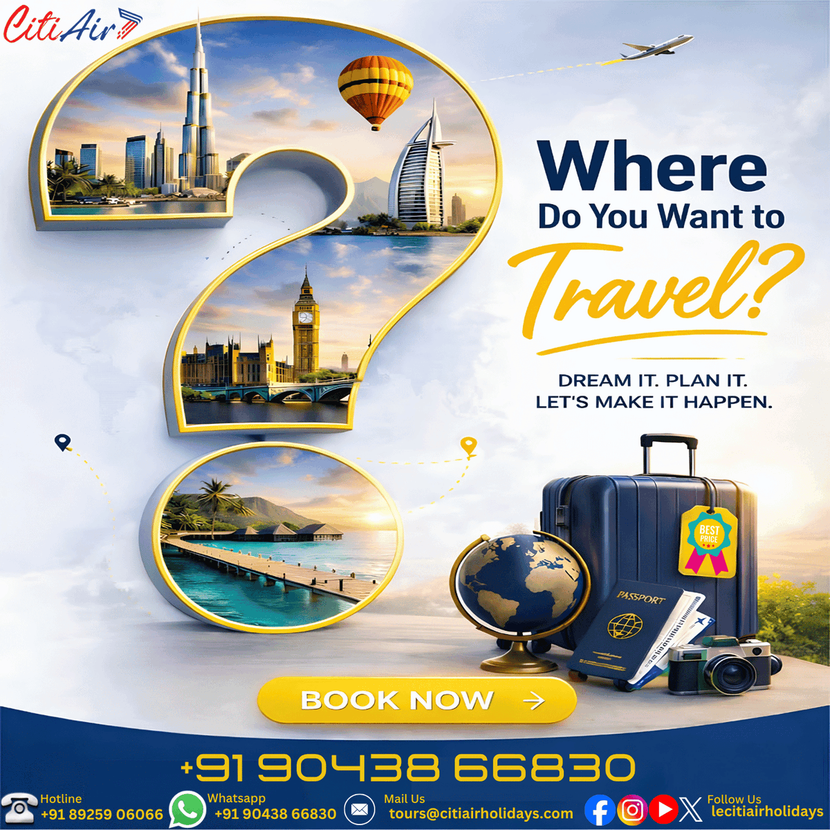 lecitiair's tweet photo. 🌍✨Where Do You Want to Travel?✈️Dream it.🌟 Plan it.🗺️Let's Make It Happen! 🚀Le Citi Air &amp; Holidays is here to turn your travel dreams into reality
#Lecitiairholidays #DreamItPlanIt #TravelTheWorld #HolidayPackages #TravelDeals #ExploreMore #TravelDreams #VacationMode #Wander https://t.co/KU3JjhQfvk