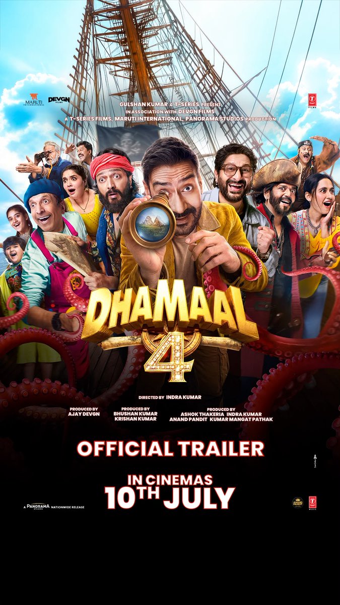 HungamaStudios's tweet photo. Theek saamne, aapko woh play button dikh raha hai? Haan, usse daba dijiye ▶️🚨

#Dhamaal4 Trailer Out Now! 

Watch the biggest family entertainer in cinemas worldwide from 10th July.

@ajaydevgn @ArshadWarsi @Riteishd @jaavedjaaferi @imsanjaimishra #UpendraLimaye #AnjaliAnand https://t.co/6OTNT3OUt0