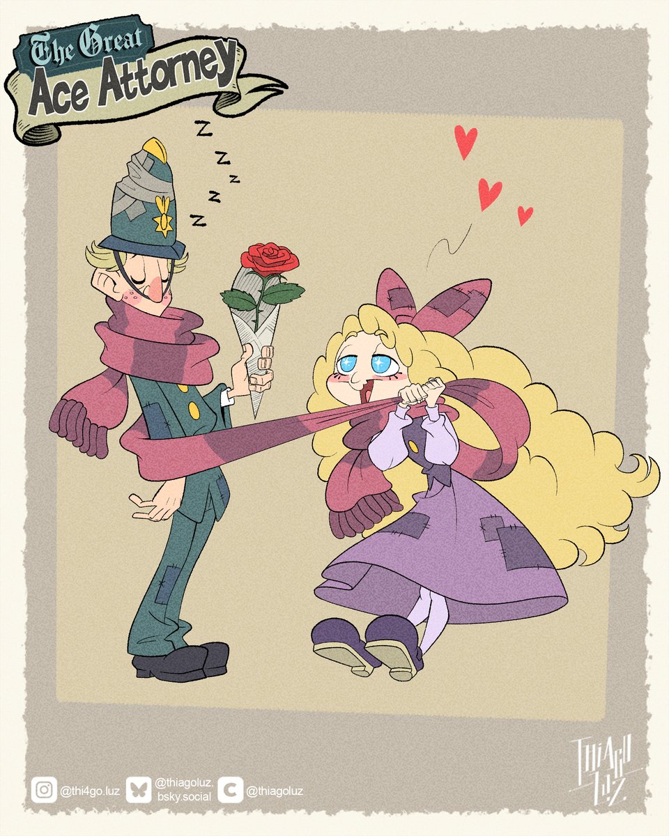 Thi4go_Luz's tweet photo. Roses are red, violets are blue,
My bouquet may be simple, but not my love for you.

Happy #RedRoseDay everyone!🌹
Coincidentally, it's also #ValentinsDay here in Brazil, so here's a cartoon from The DeLites.💞

#aceattorney #cartoon #rolybeate #patriciabeate #rondelite #desiree https://t.co/or1AtBzKOP