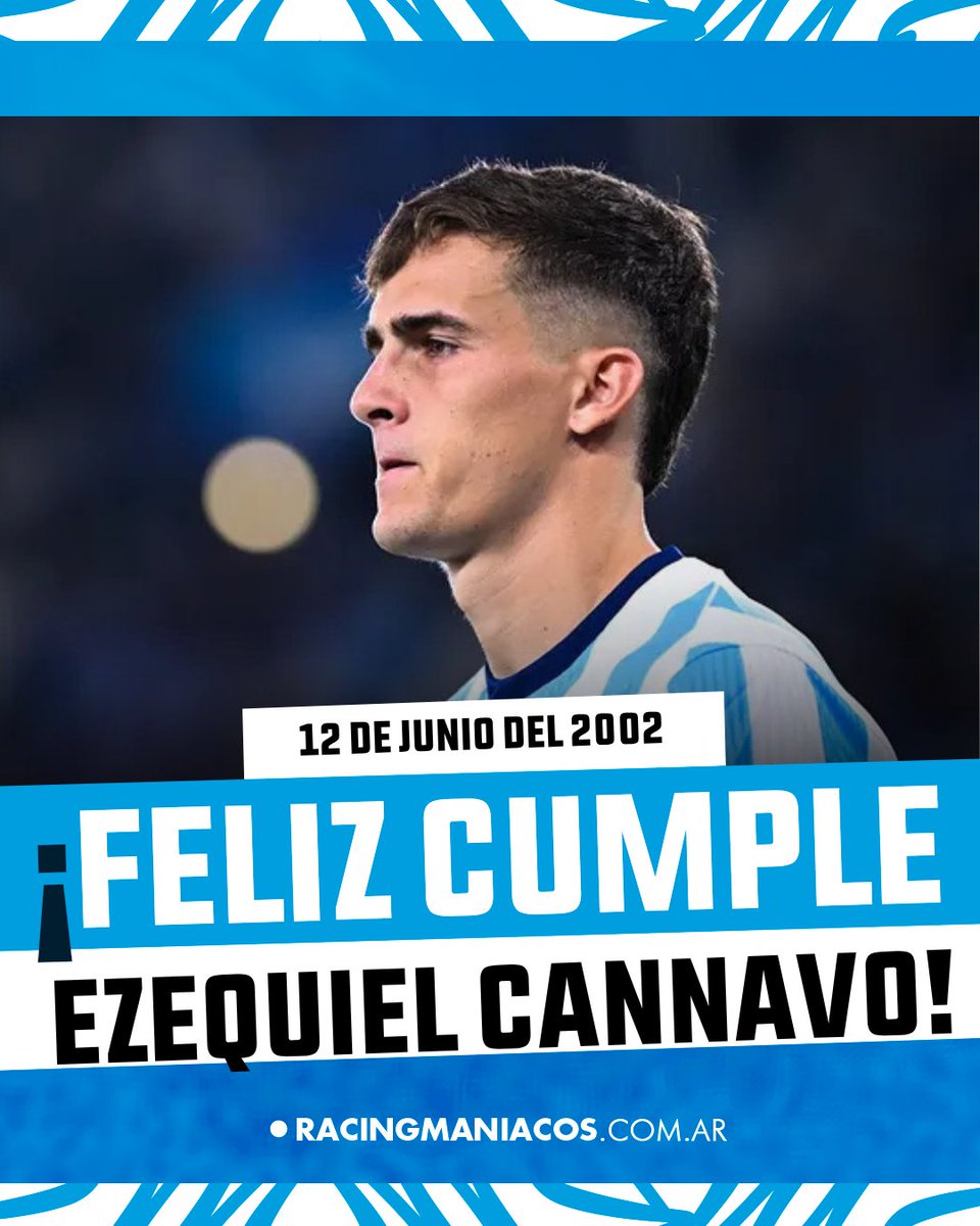 RacingManiacos's tweet photo. Hoy es el cumpleaños de Ezequiel Cannavo, defensor de #Racing. 

¡Felicidades, Eze! 🥳🎓 https://t.co/DVHjjtbMy4