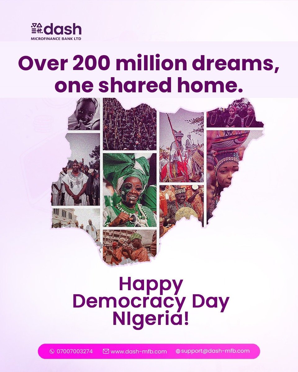 DashMfb's tweet photo. One people. One dream. One Nigeria.
To every Nigerian showing up every day, Happy Democracy Day.

Love, Dash💜 https://t.co/KpGPU0RSpR