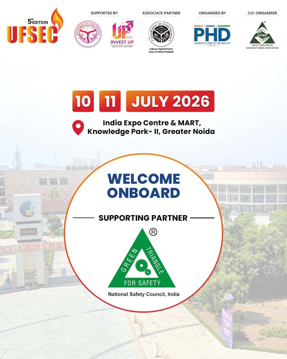 UFSEC_'s tweet photo. Welcome Onboard — National Safety Council, India as Supporting Partner at UFSEC 2026
We thank National Safety Council.
#UFSEC2026 #UFSEC #PHDCCI #SAMA #NationalSafetyCouncil #GreenTriangleForSafety #IndustrialSafety #FireSafety
@NSCI1966 https://t.co/flK8q7zwEa
