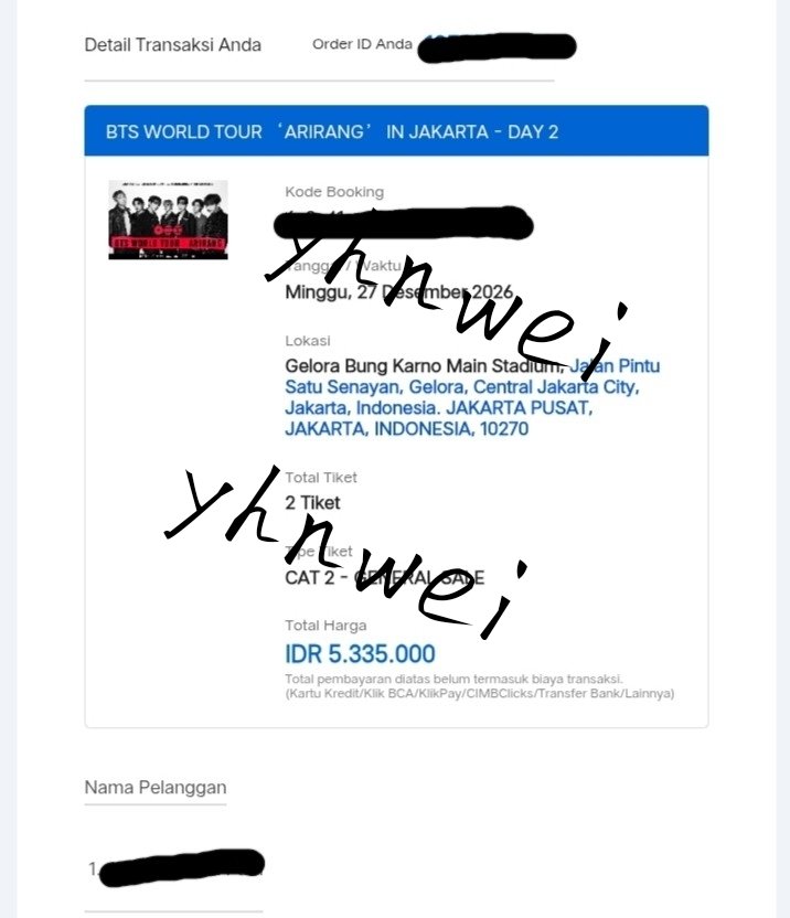 yhnwei's tweet photo. wts tiket bts world tour 'arirang' in jakarta

✓cat 2 gensale (2 tix) day 2
✓proof
✓FIX PRICE NO NEGO 4.5

DM!

tags. want to sell dijual jual ticket https://t.co/yrbEh5WSev
